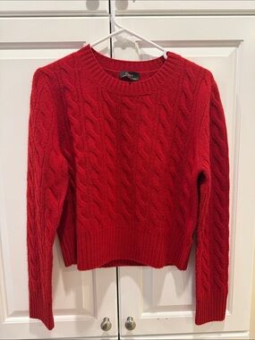 Quince Cashmere Red Cable-Knit Crewneck Sweater